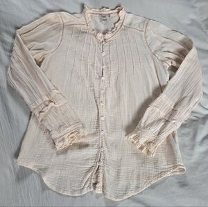 Faherty Willa Womens Long Sleeve Top Ruffles Cream/peach Size Medium